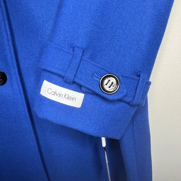 Calvin Klein Wool Blend Trench Pea Coat Women's Size 8 Cobalt Blue - Picture 5 of 16